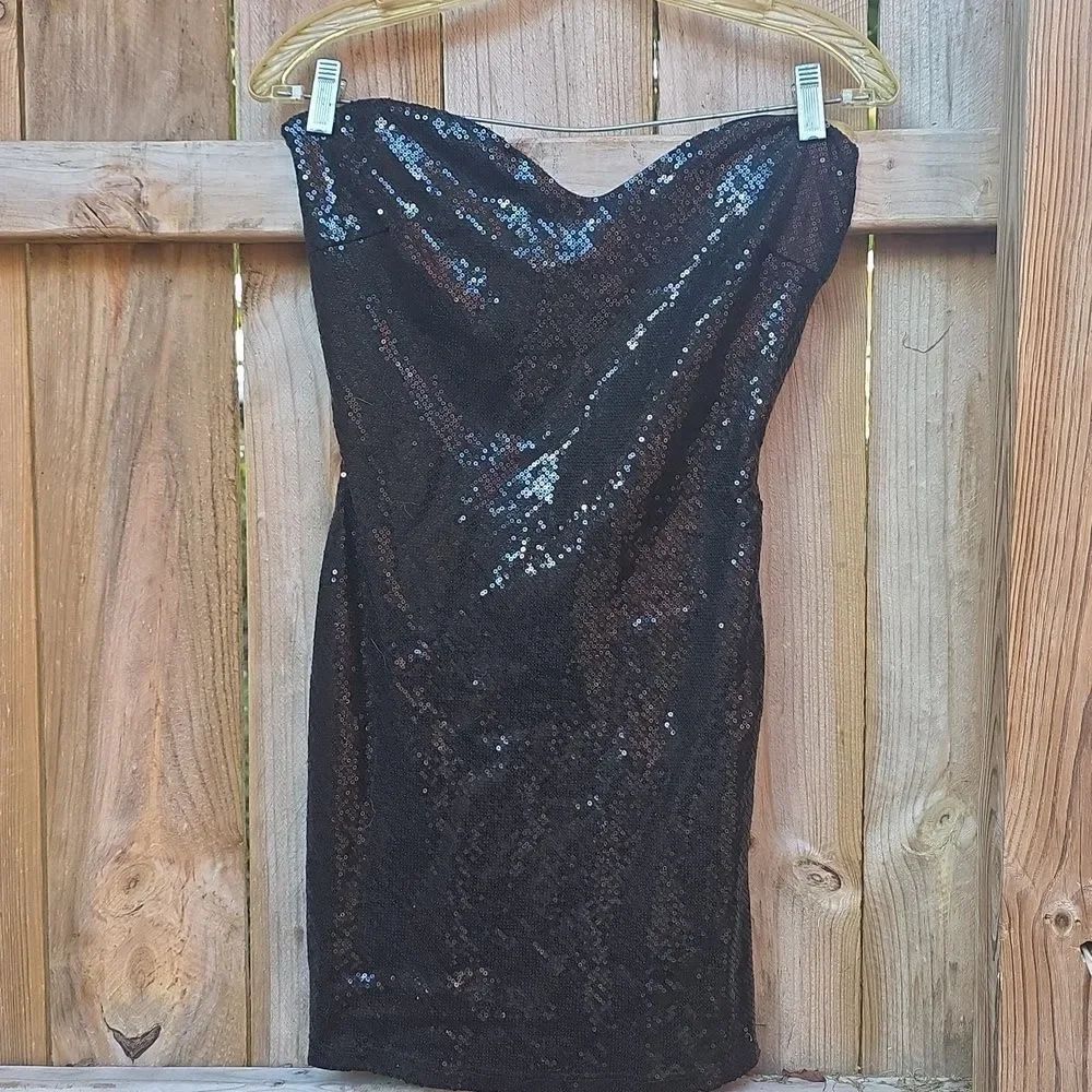 Black Sequin Strapless Dress